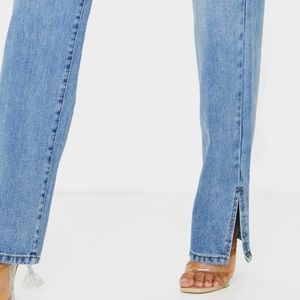 Mid Blue Split Straight leg Leg Jeans